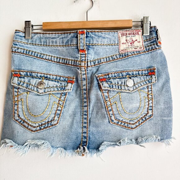 True Religion SADIE mini Skirt Light Wash 28 - Picture 1 of 9
